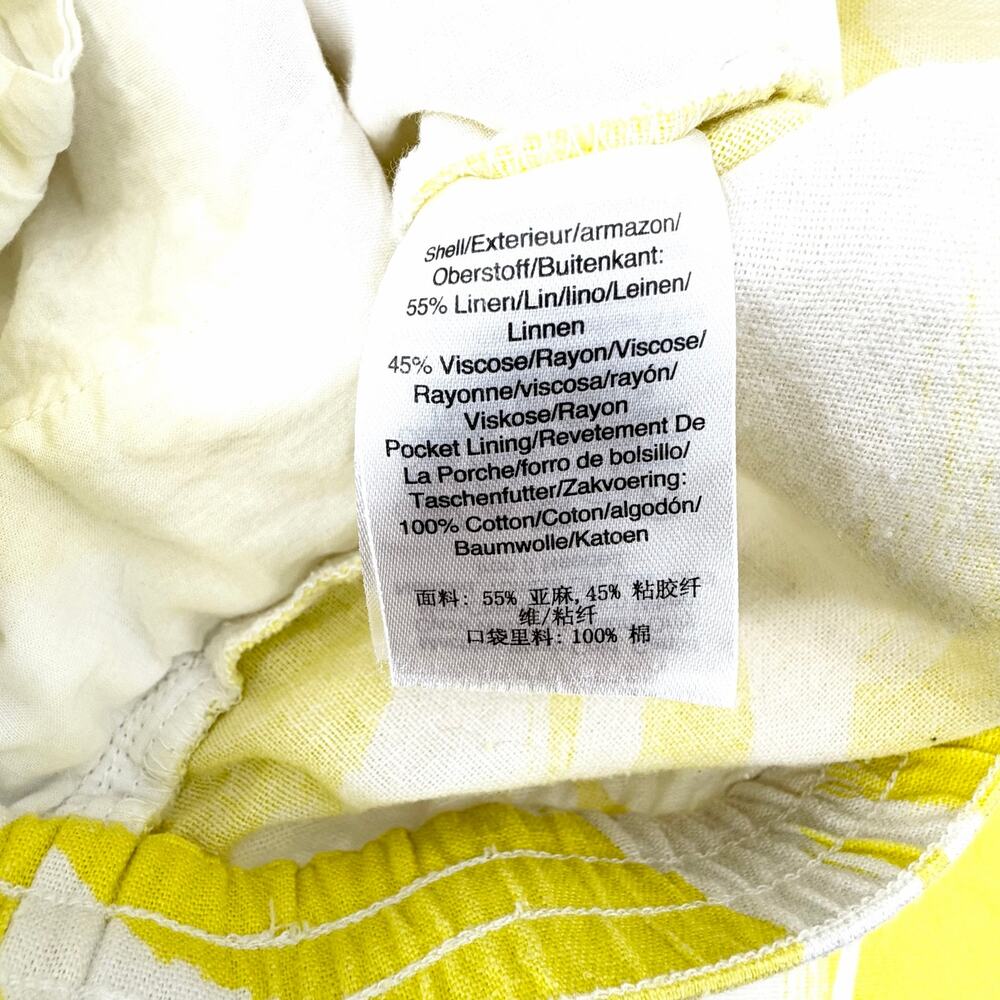 DKNY Linen Blend Wide Leg Crop Pants Yellow White Abstract Print Medium - Picture 2 of 12